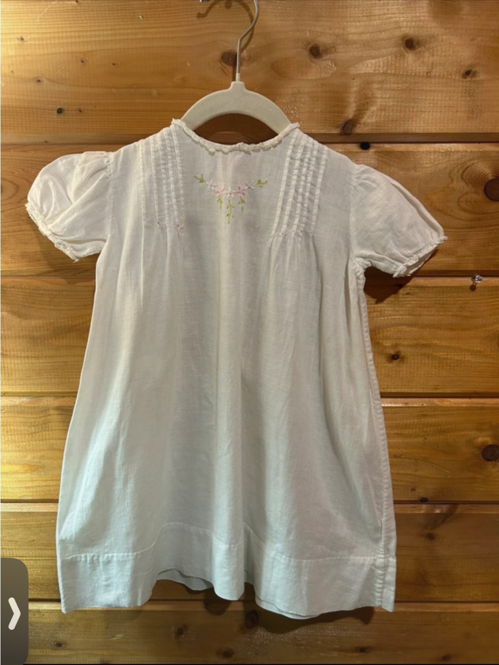 Vintage White Cotton Heirloom Baby Dress with Floral Embroidery